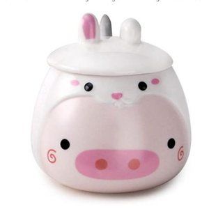 NIB Bunny and Pink Pig Coffee Mug with Lid and Spoon